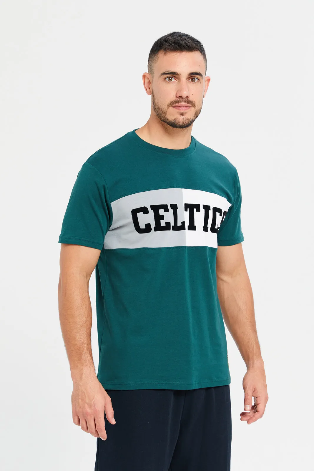 Men Green Celtics Print Active T-Shirt