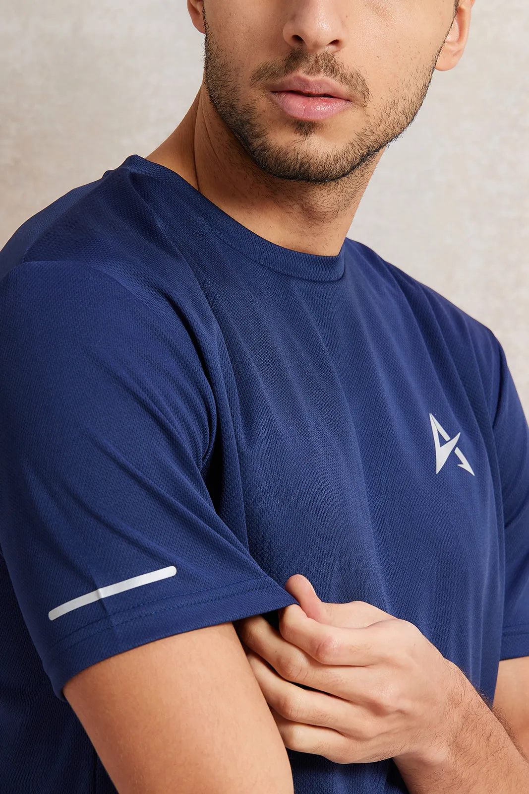 Men Navy Printed Active T-Shirt