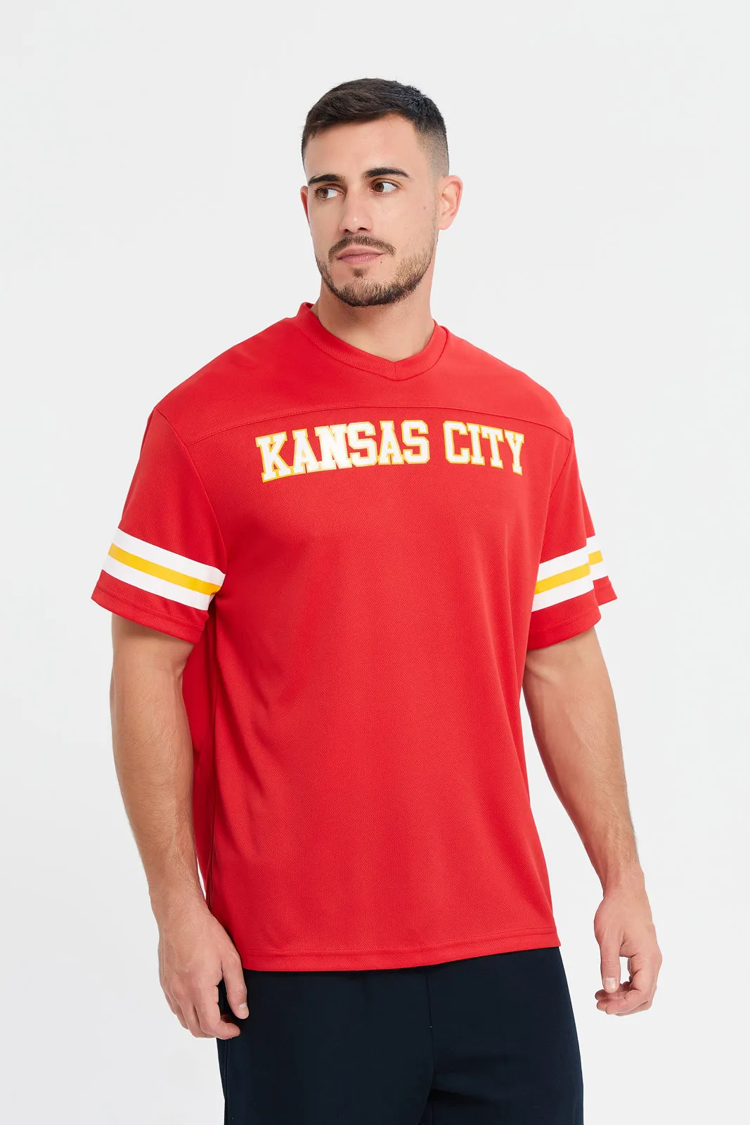 Men Red NFL Short Sleeve Active T-Shirt