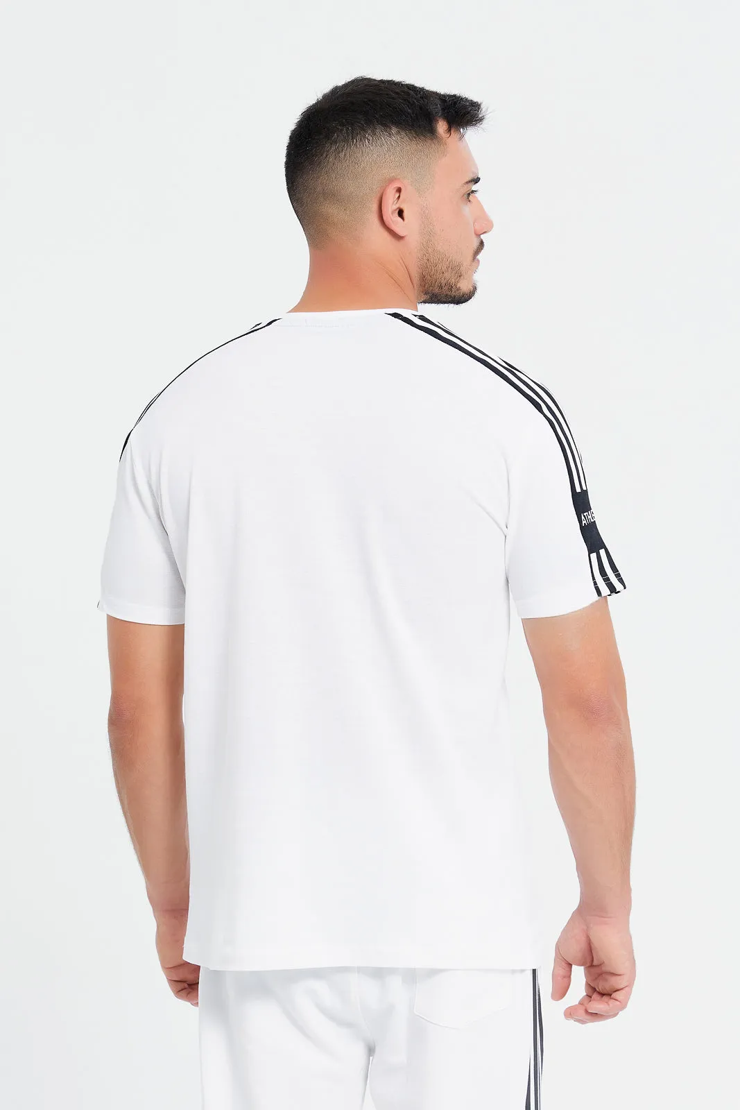 Men White Pique Cord Active T-Shirt