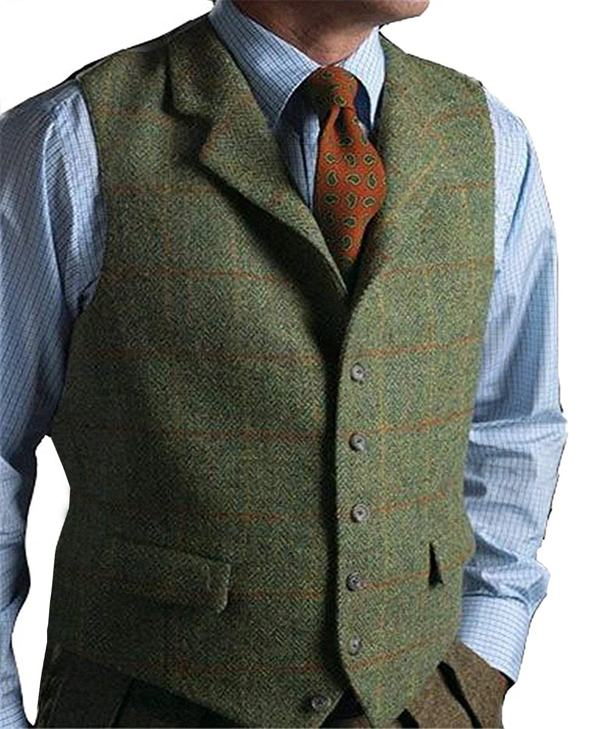 Men's Casual Suit Vest Plaid Waistcoat