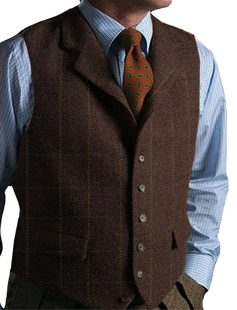 Men's Casual Suit Vest Plaid Waistcoat