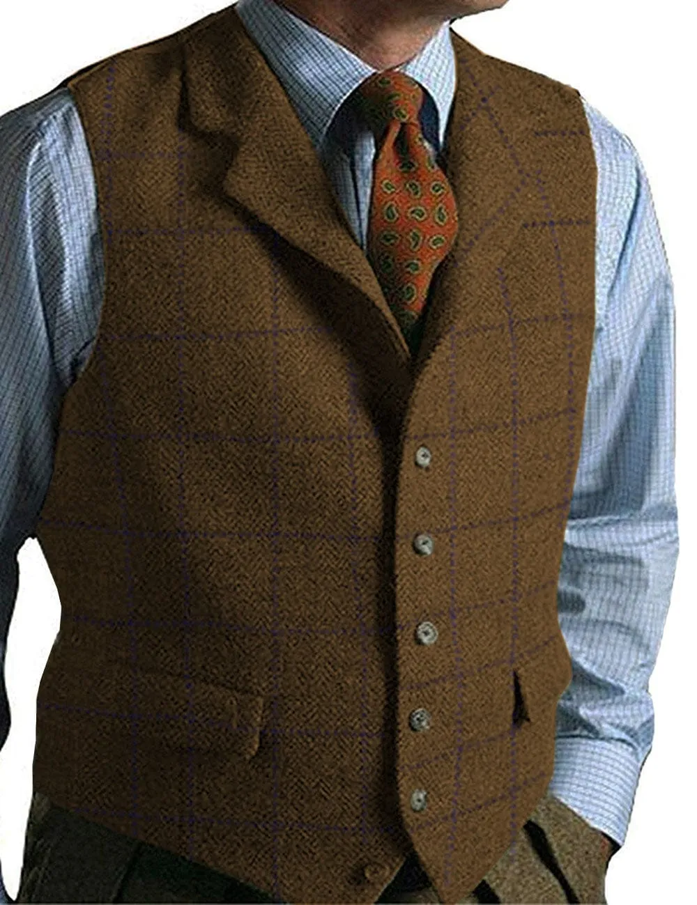 Men's Casual Suit Vest Plaid Waistcoat