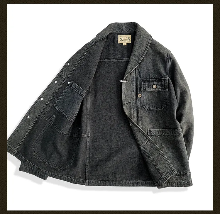 Men's Charcoal Black Shawl Collar Denim Jacket