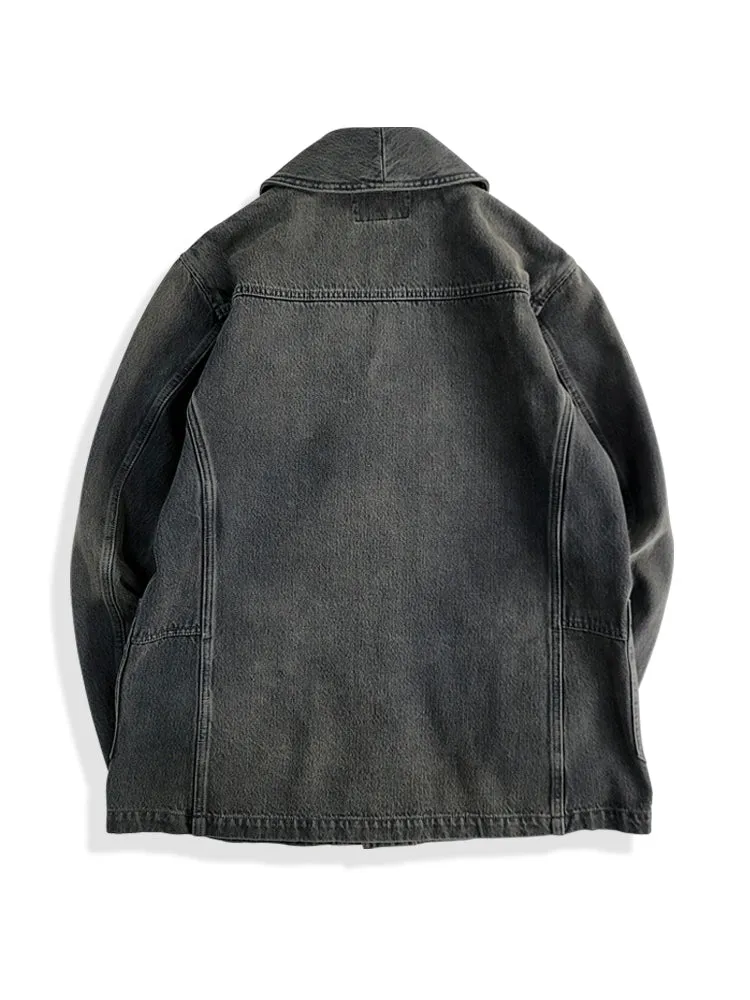 Men's Charcoal Black Shawl Collar Denim Jacket