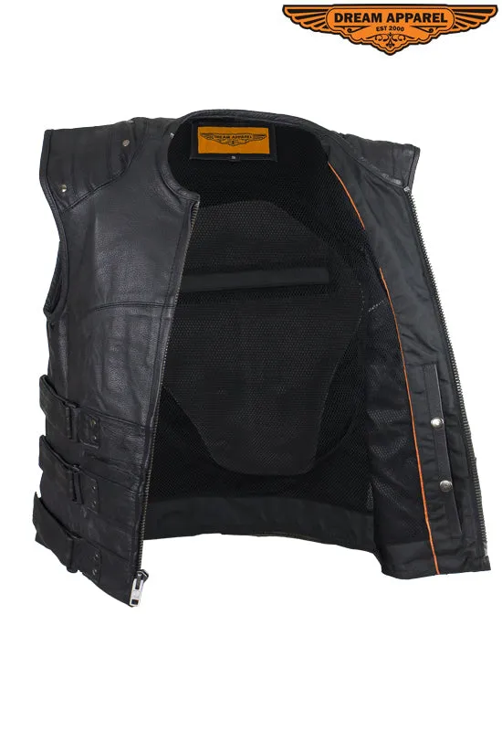 Mens Genuine Leather Replica Swat Vest With Gun Pocket