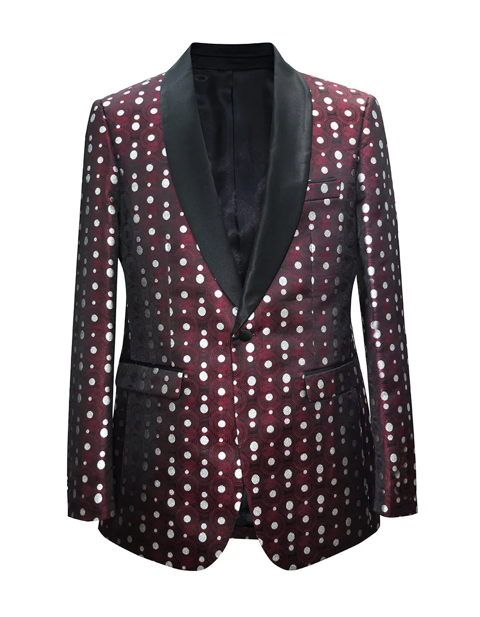 Mens Polka Dot Shawl Dinner Jacket in Burgundy