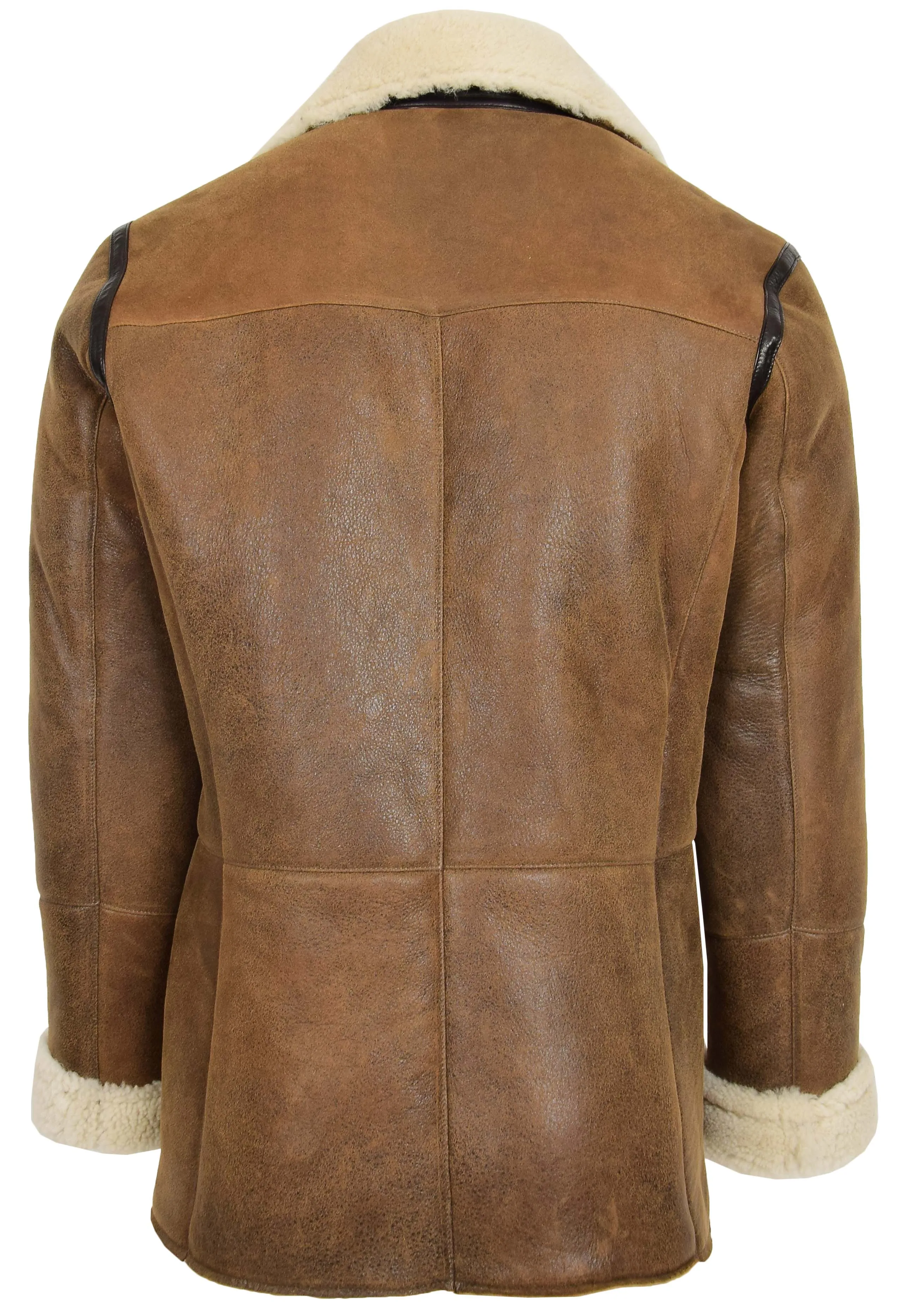 Mens Real Leather Jacket Double Breasted Pea Coat LORENZO Cognac