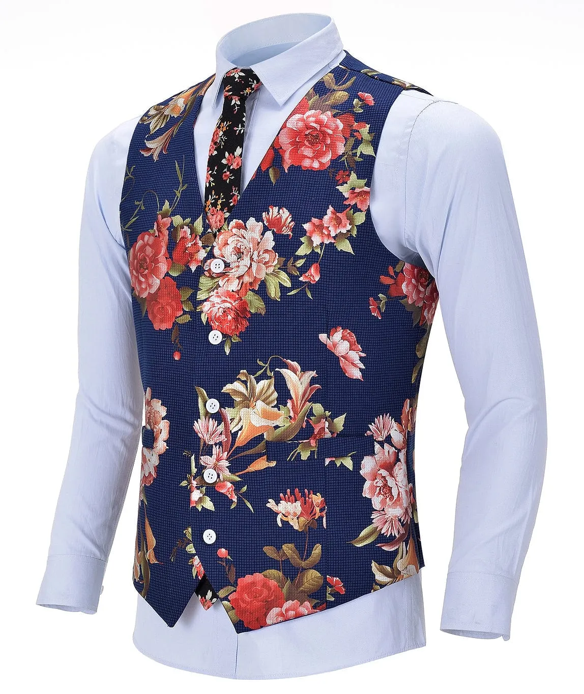 Men's Suit Vest Floral Dress V-Neck Waistcoat