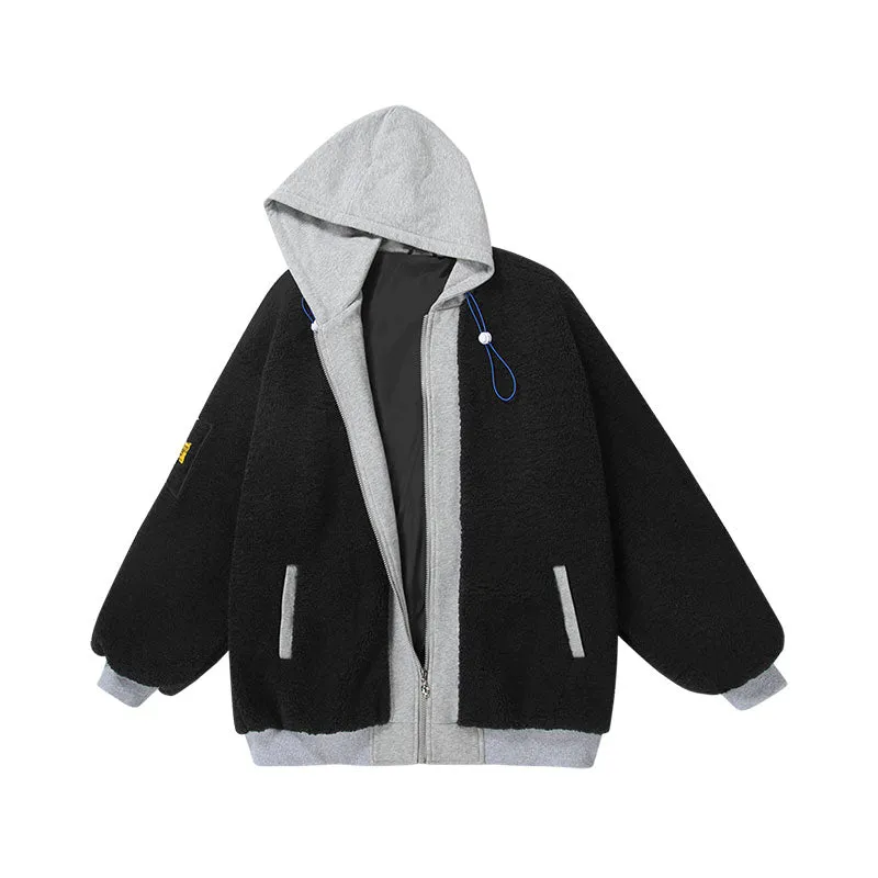 Mixed colour teddy fleece pocket hooded matching jacket