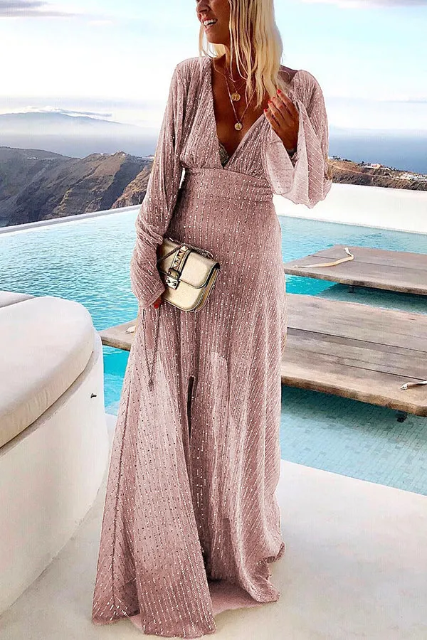 Movie Star Long Sleeve Sequin Maxi Dress