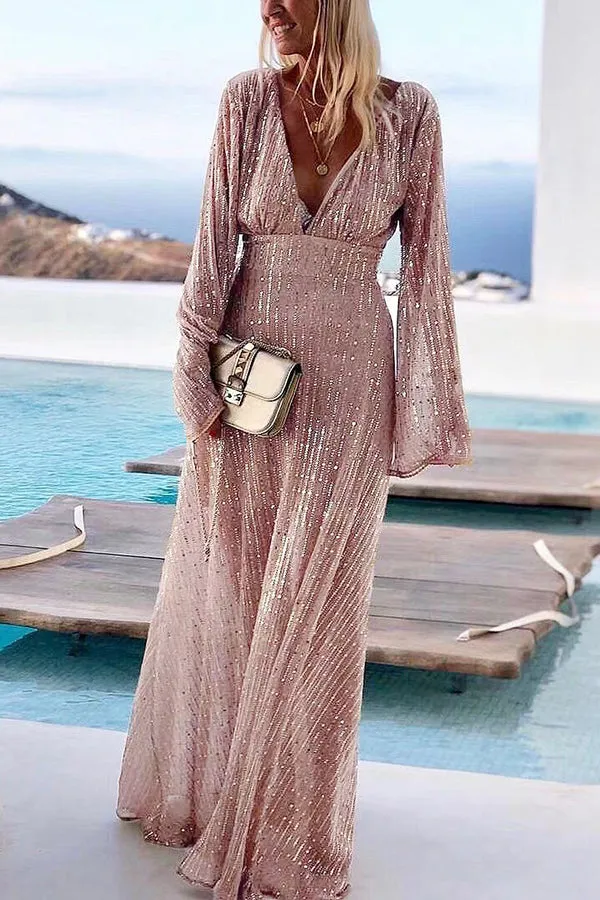 Movie Star Long Sleeve Sequin Maxi Dress