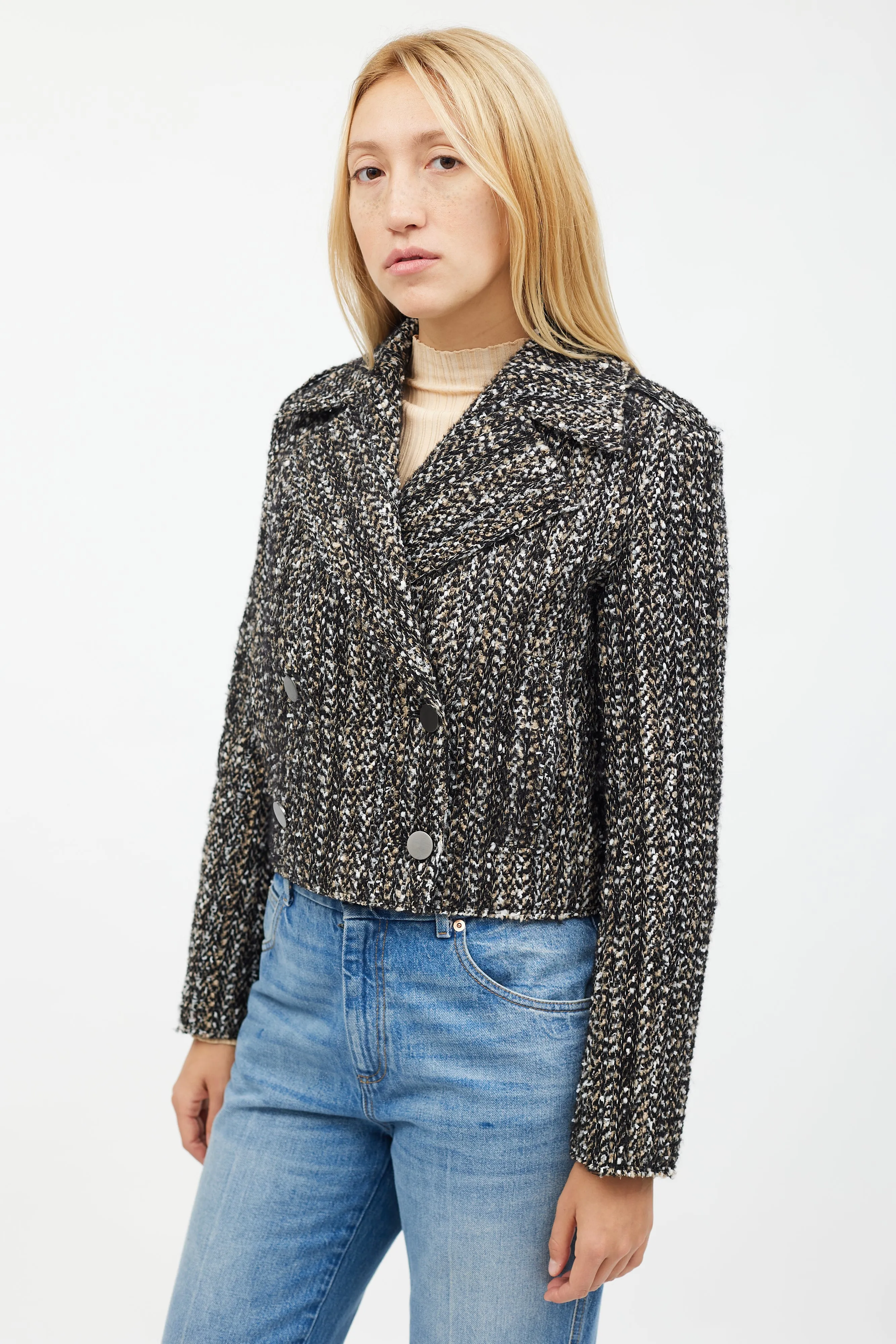 Multicolour Sargent Double Breasted Tweed Cropped Jacket