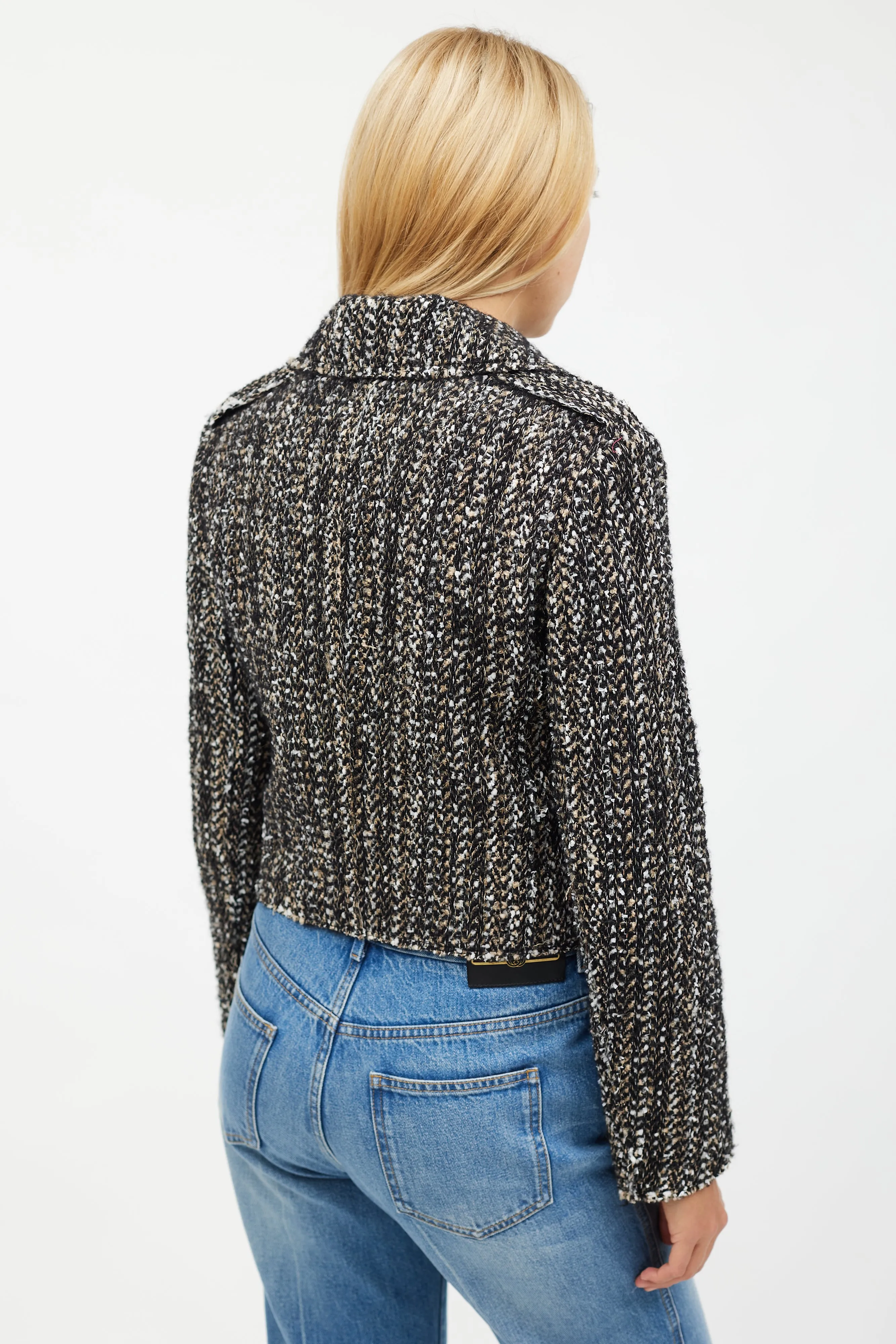 Multicolour Sargent Double Breasted Tweed Cropped Jacket