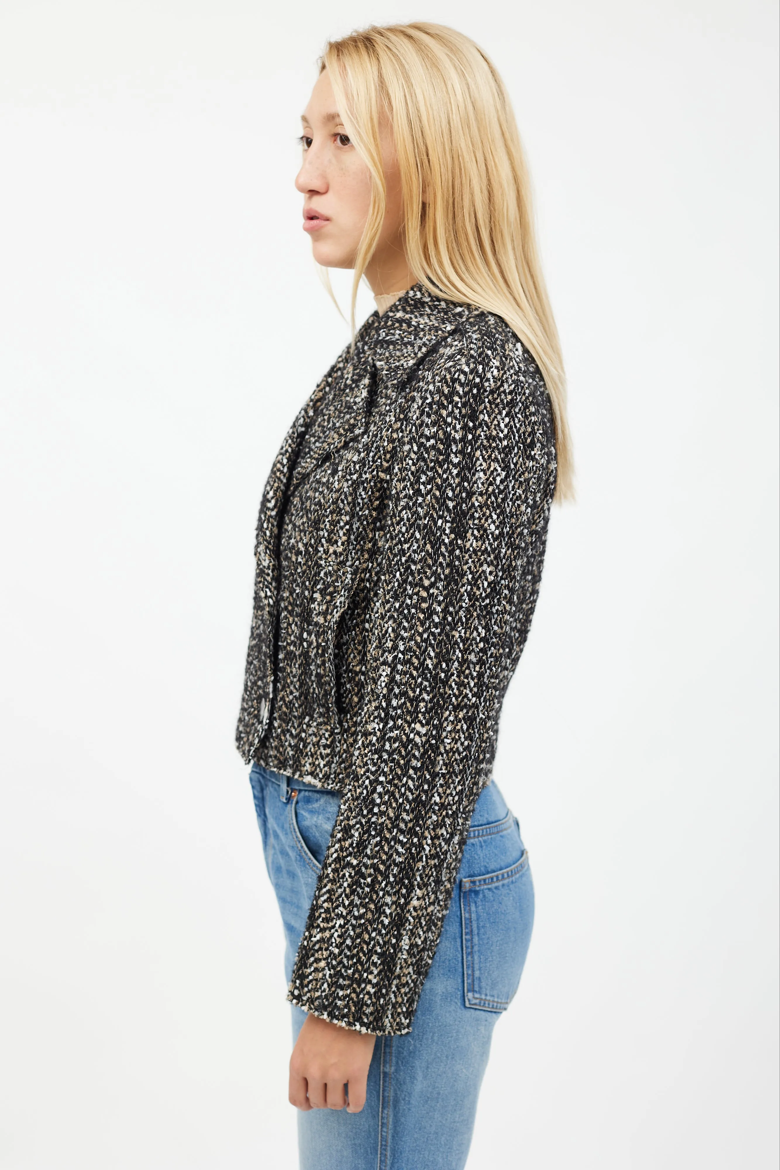 Multicolour Sargent Double Breasted Tweed Cropped Jacket