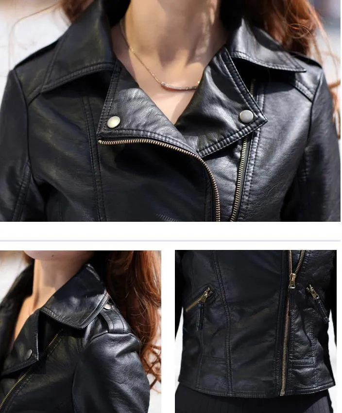 New Spring Women Leather Jacket Red Black PU Plus Size Jackets