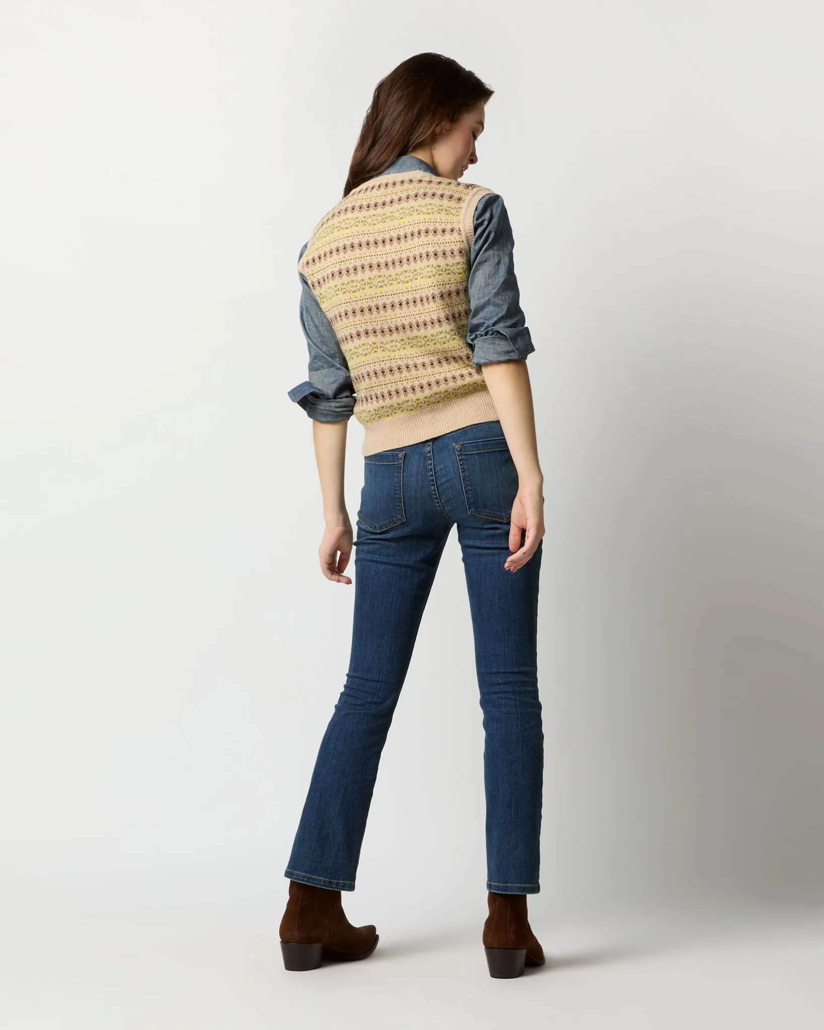 Noemi Vest in Beige/Brown/Yellow Extra Fine Merino Wool