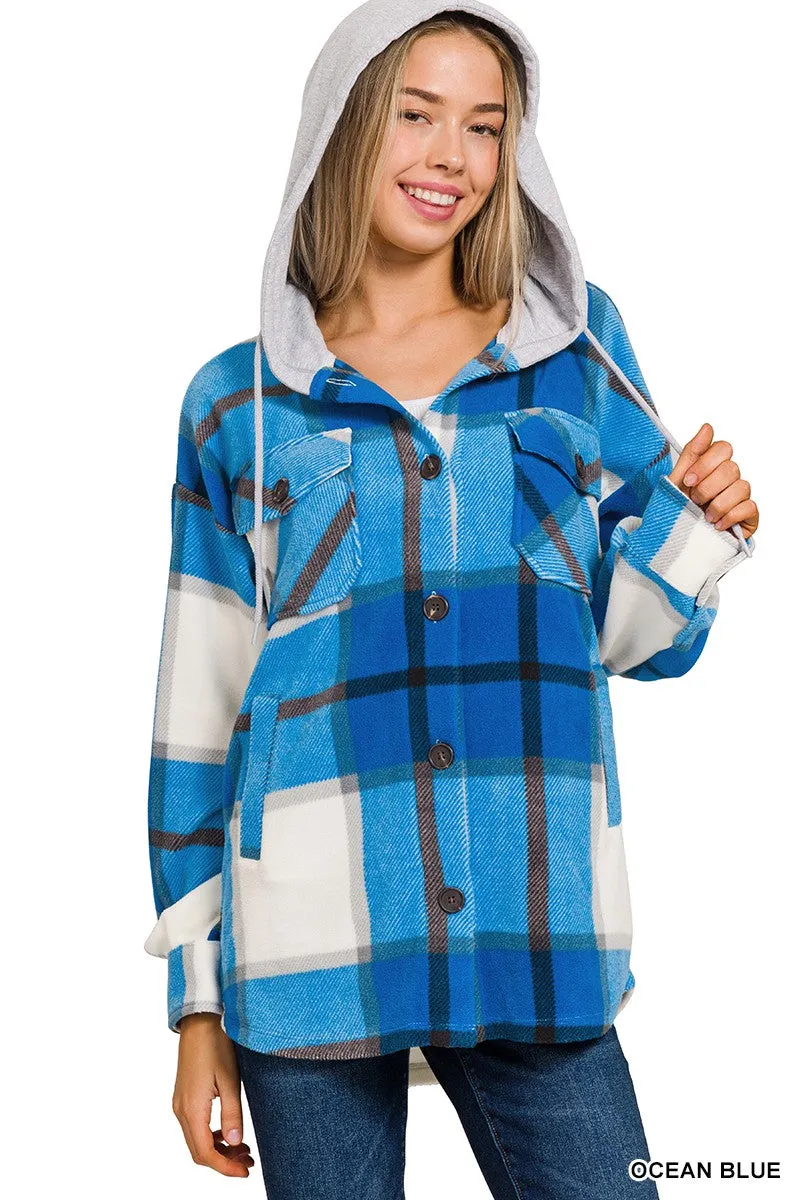 Ocean Blue Flannel Frenzy Hooded Jacket