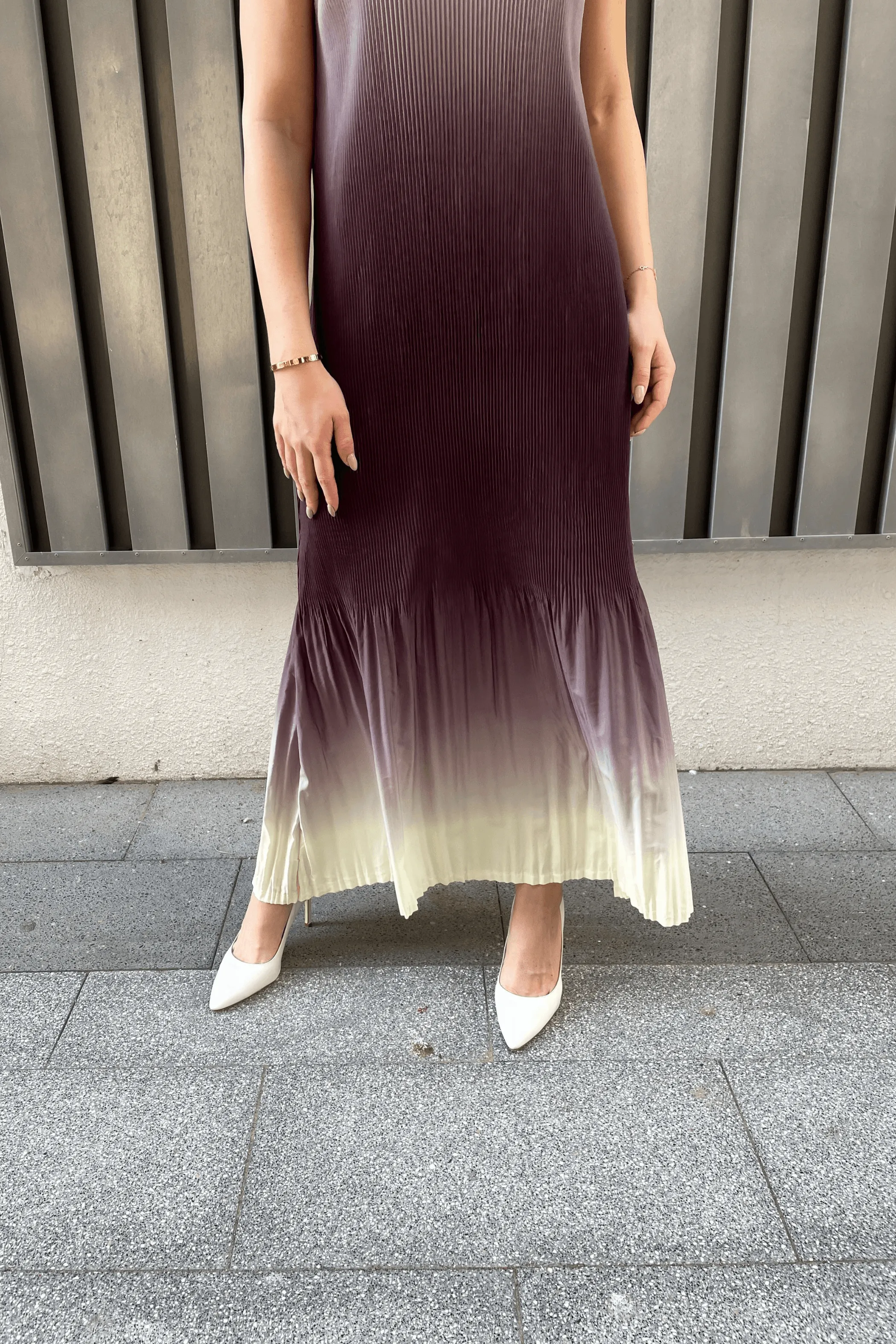 Ombre Stella Fishtail Pleated Dress