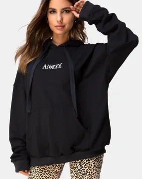 Oversize Hoody in Black with Angel Embro