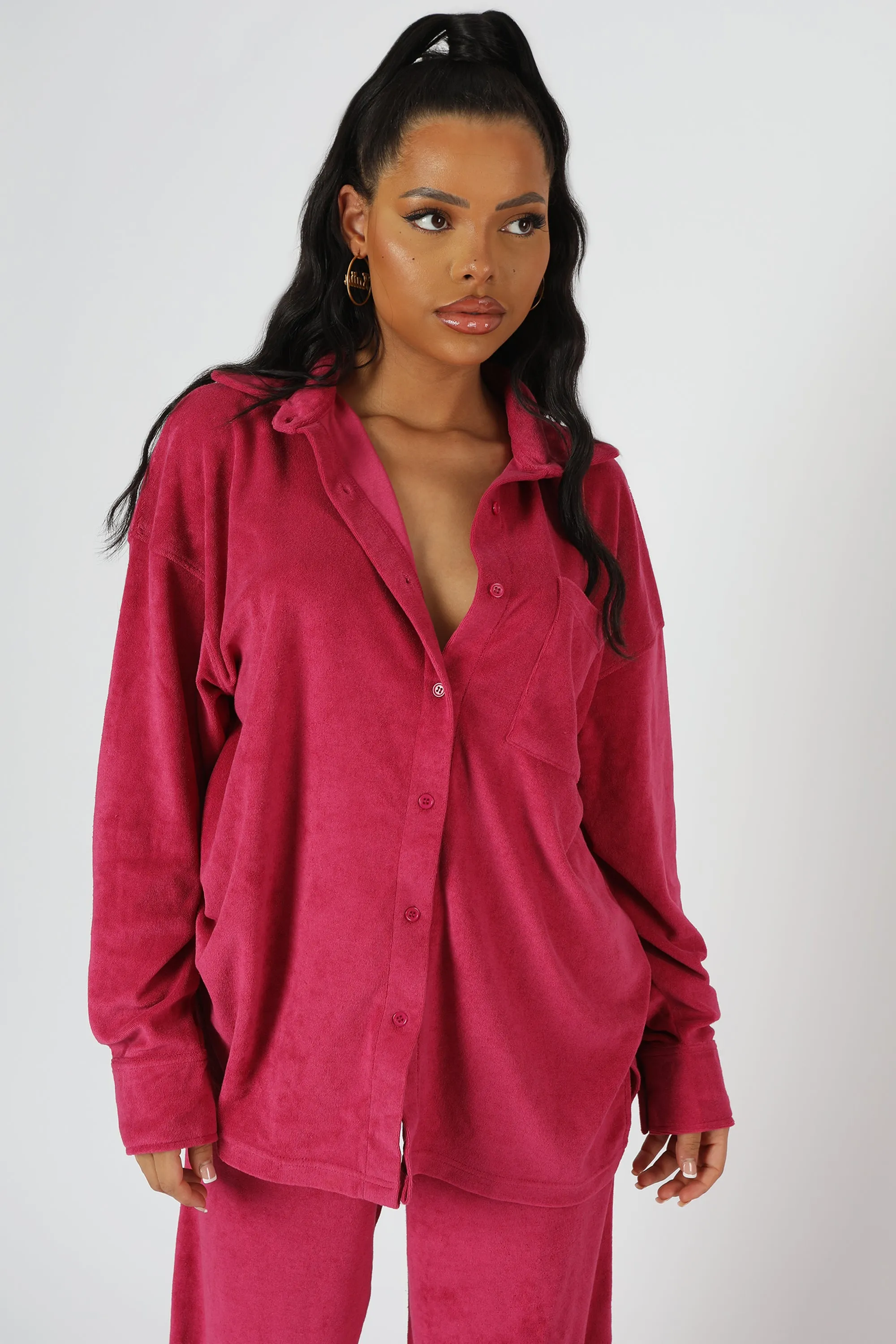 Oversized Towelling Shirt Pink