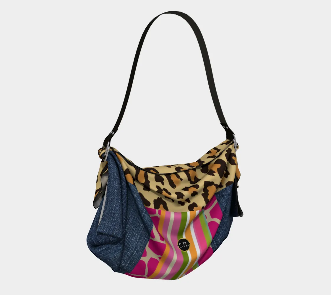 Passion Pink Giraffe Cheetah Dark Denim Print Hobo Scarf Bag