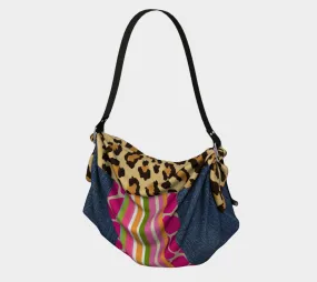 Passion Pink Giraffe Cheetah Dark Denim Print Hobo Scarf Bag