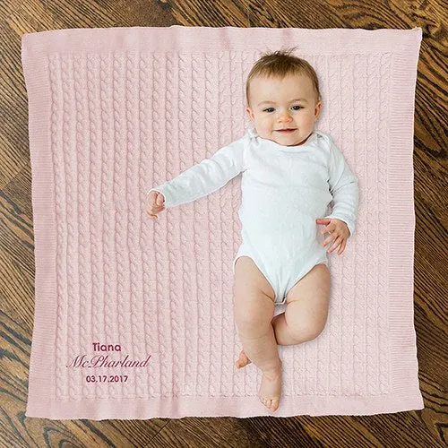 PERSONALIZED COTTON CABLE KNIT BABY BLANKET - SCRIPT