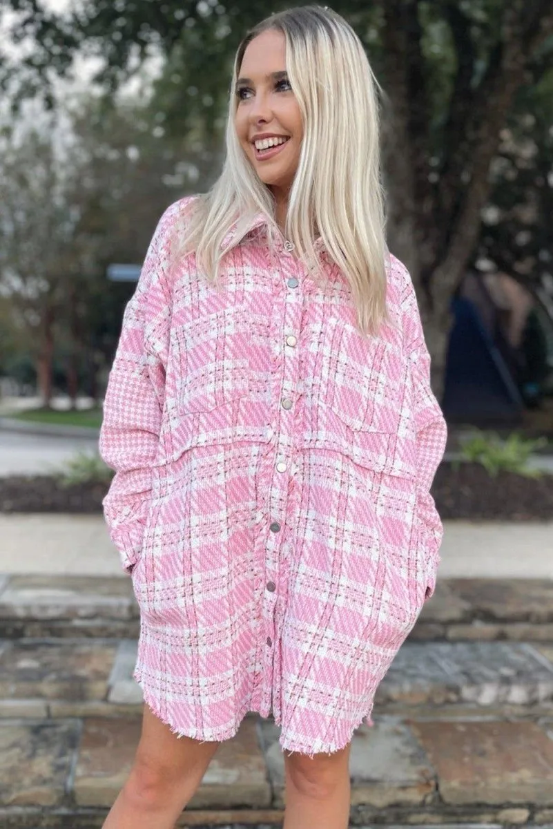 Pink Oversized Tweed Shacket