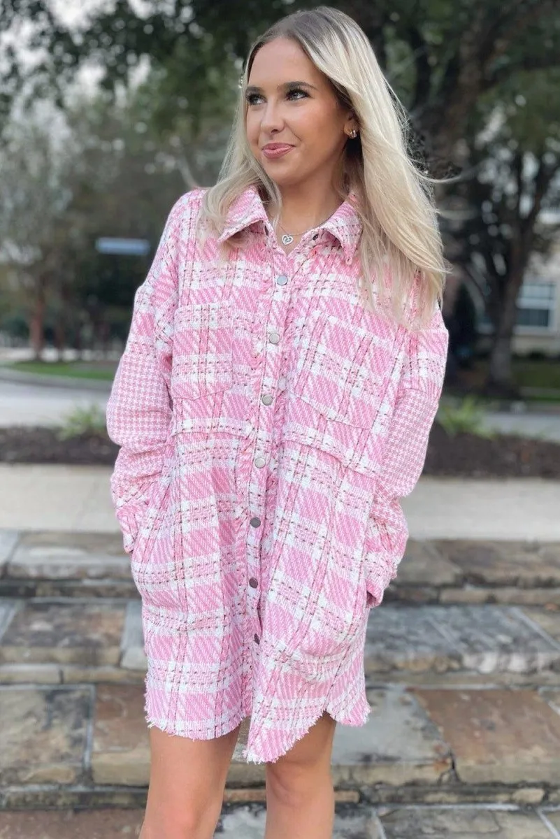 Pink Oversized Tweed Shacket