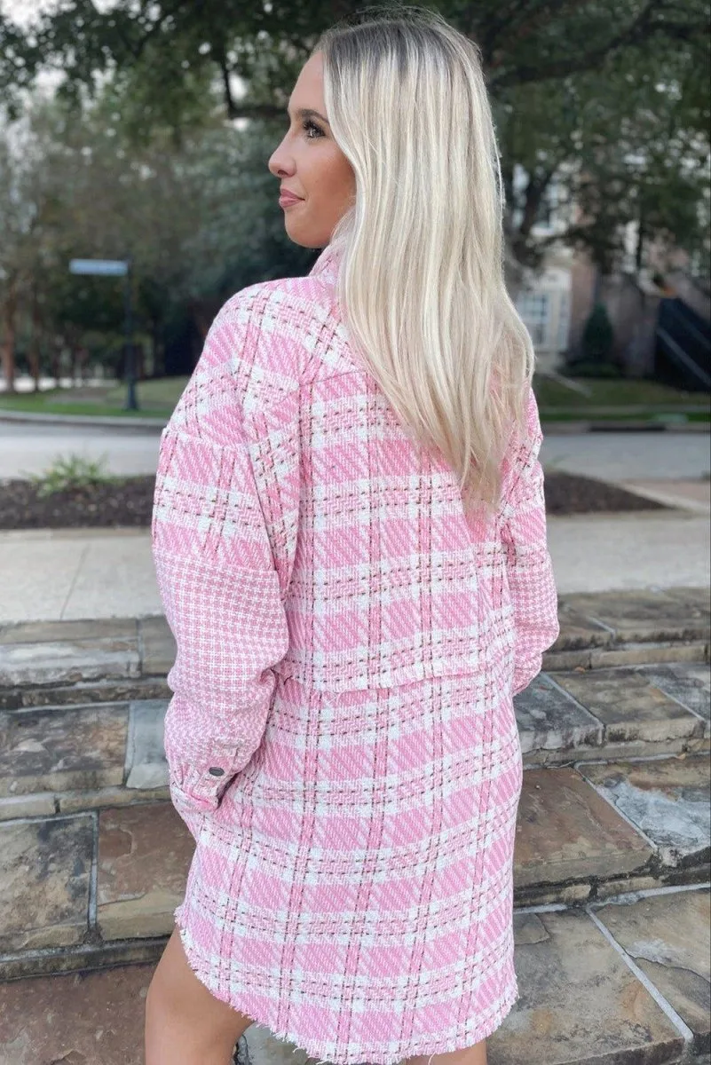 Pink Oversized Tweed Shacket