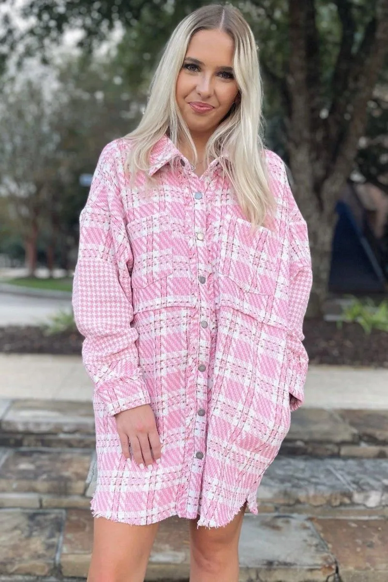 Pink Oversized Tweed Shacket