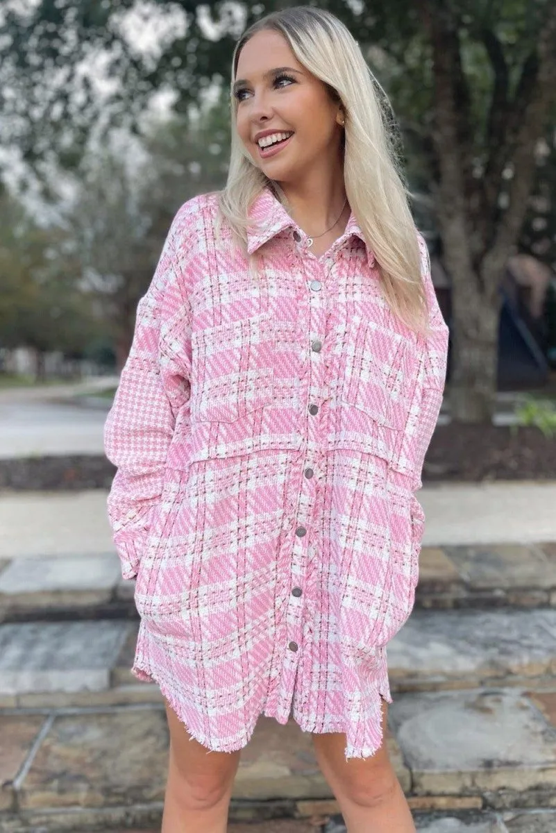 Pink Oversized Tweed Shacket