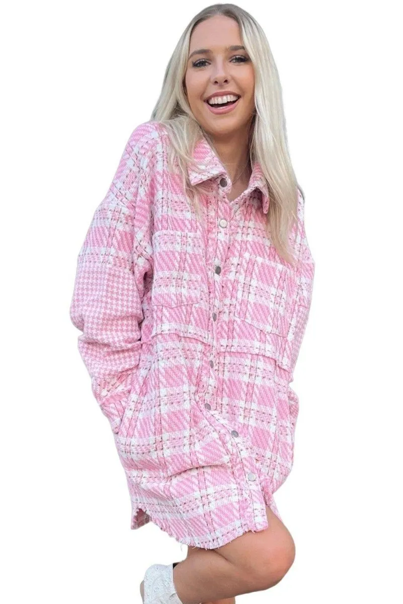 Pink Oversized Tweed Shacket