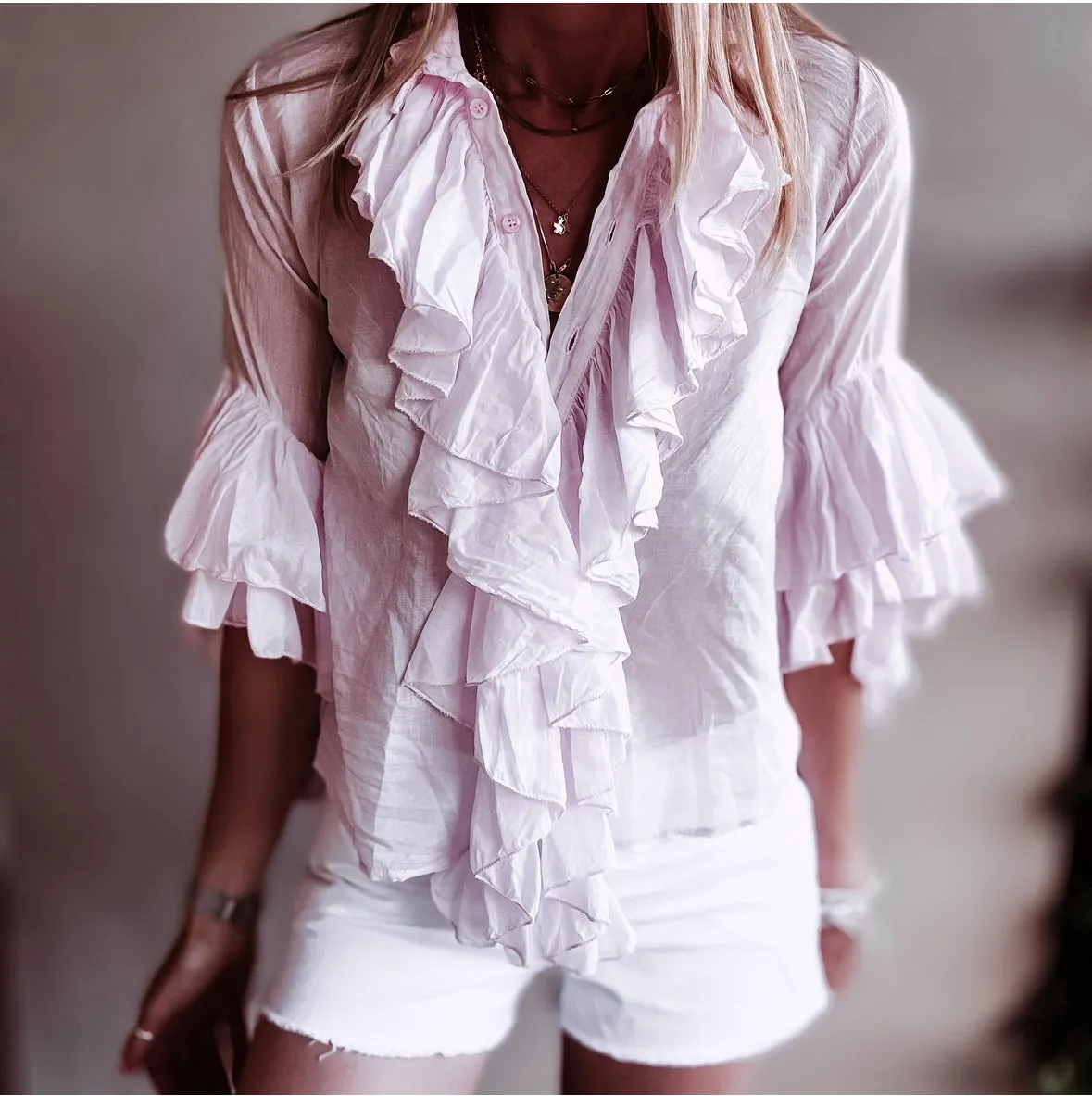 Pink ruffle Blouse *NEW*