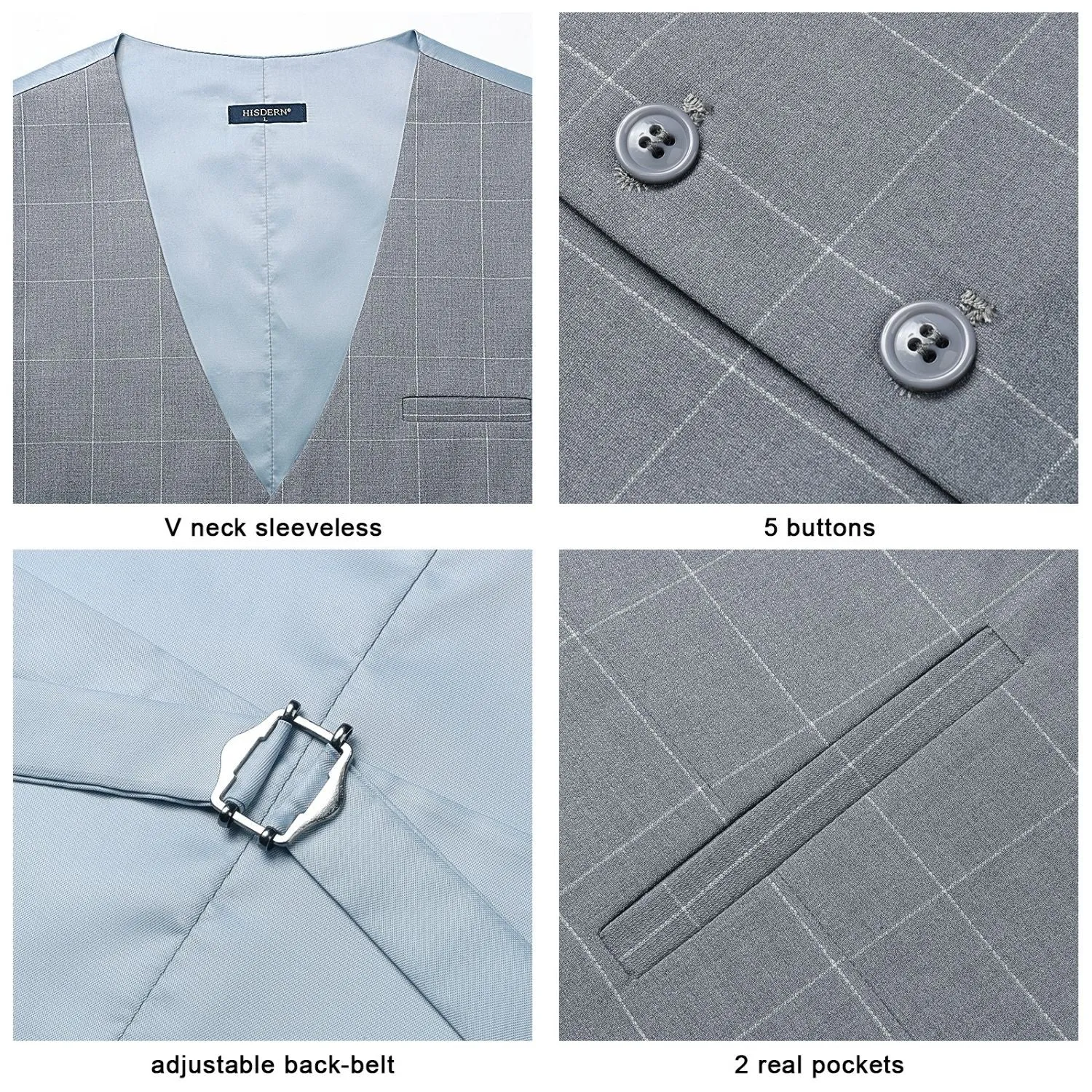 Plaid Slim Suit Vest - A-GREY LIGHT