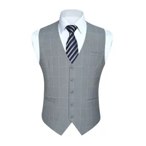 Plaid Slim Suit Vest - A-GREY LIGHT