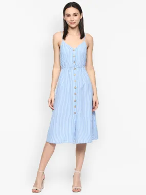 Porsorte Women Bluewhite Striped Shoulderstrap Cotton Shirt Dress