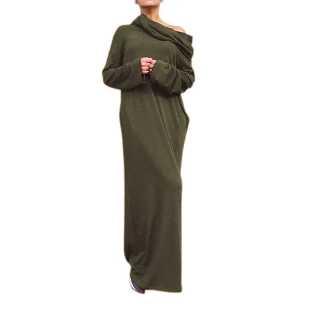 Preself Off Shoulder Maxi Dresses Hooded Wrap Dress  Shirt Long Sleeve Casual Fashion Women 2017 Army Green Black Autumn Winter