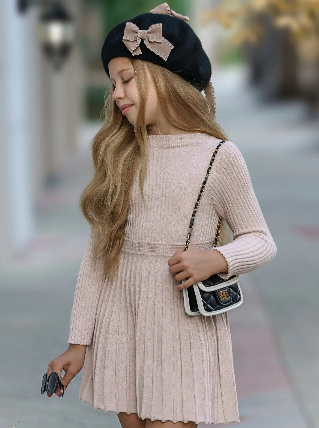 Prim and Proper Pleated Sweater Dress