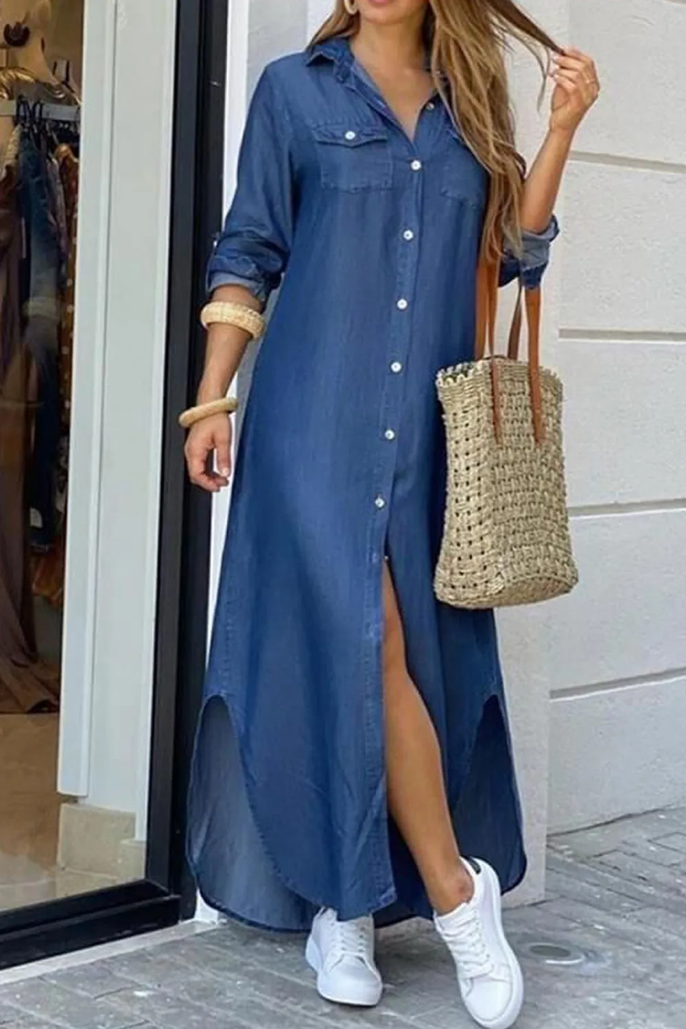 Printed Loose Long Shirt Dress