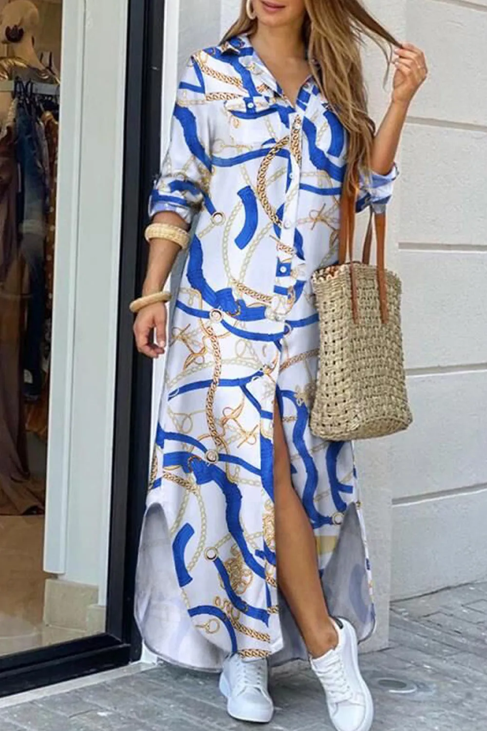 Printed Loose Long Shirt Dress