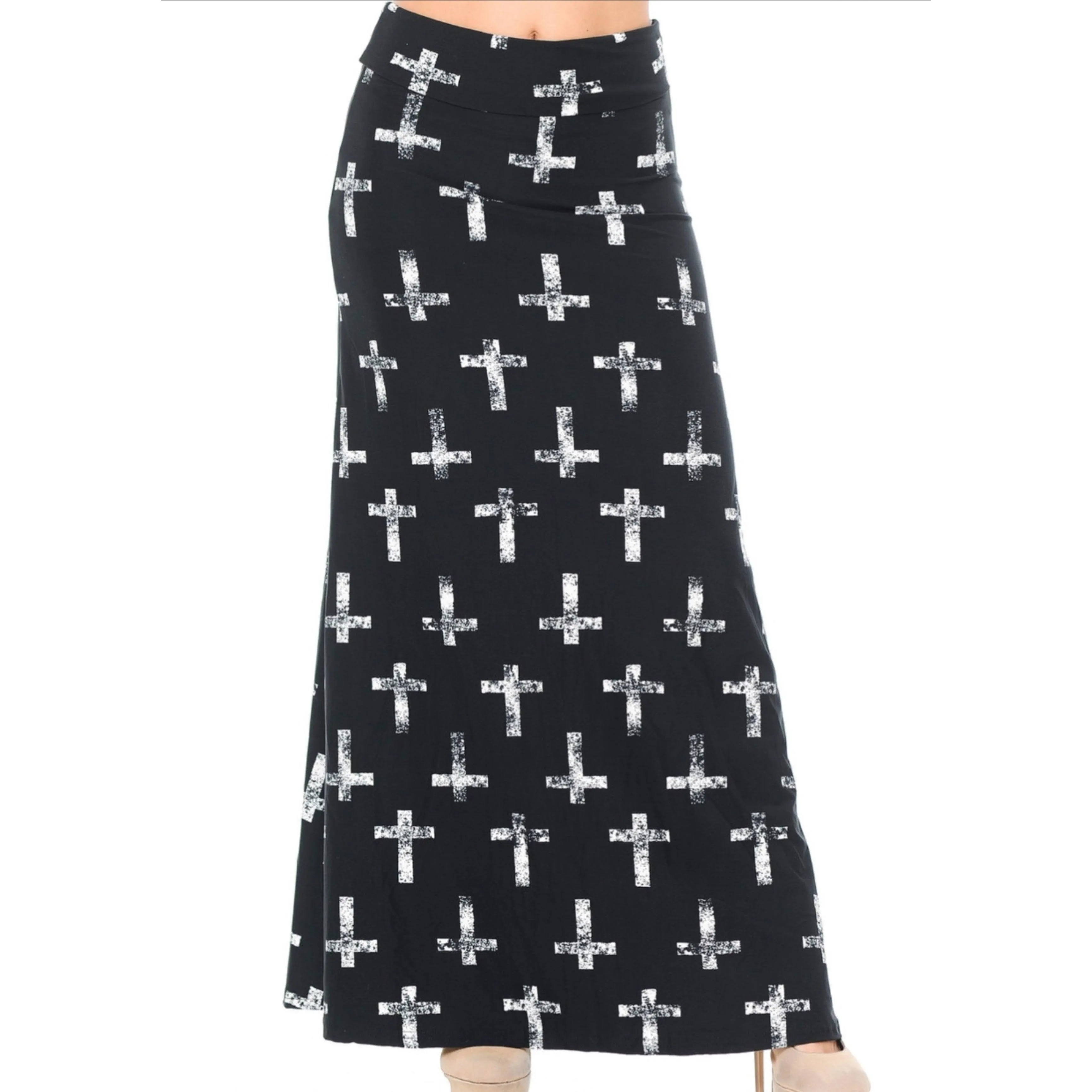 Punk Goth Cross Black Maxi Skirt