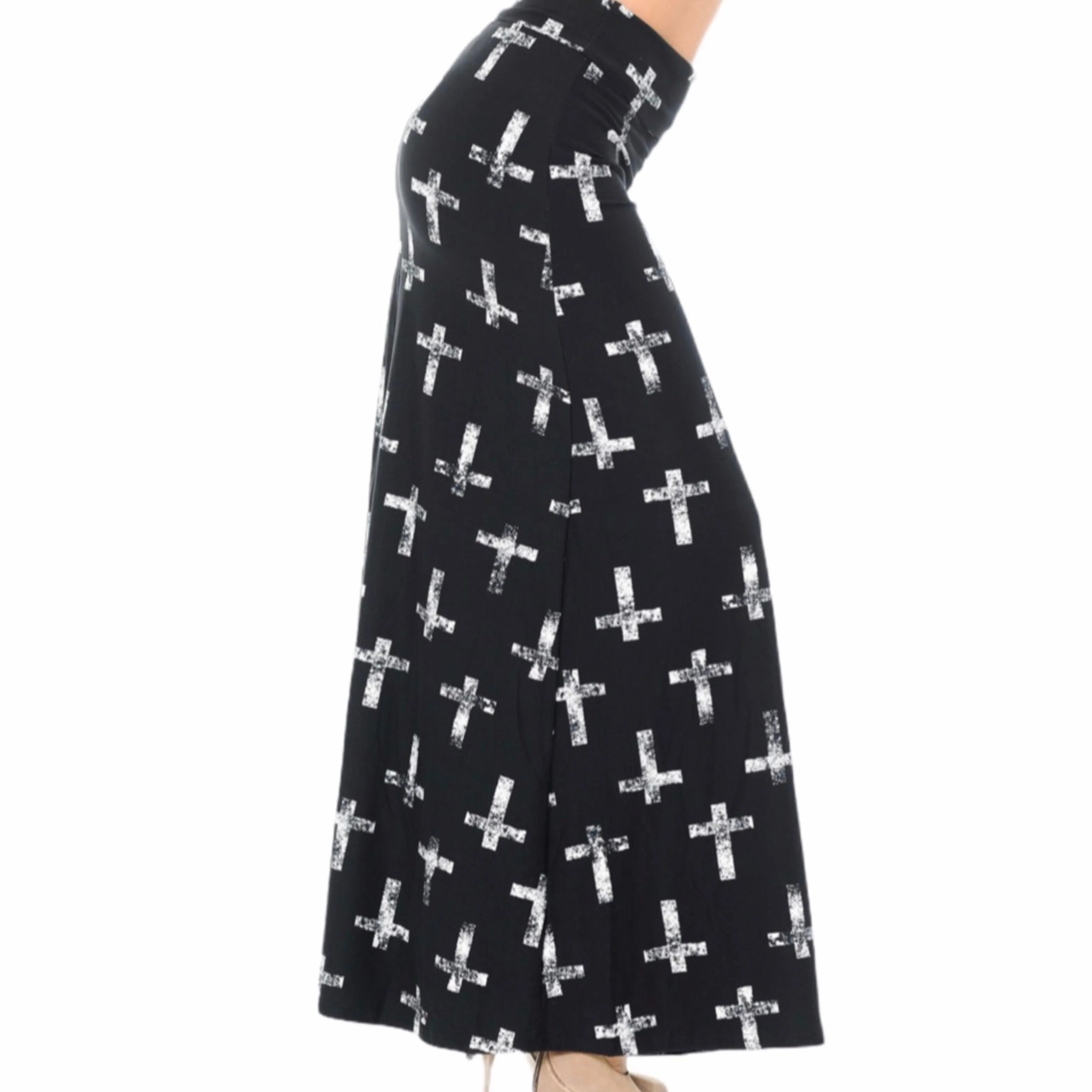 Punk Goth Cross Black Maxi Skirt