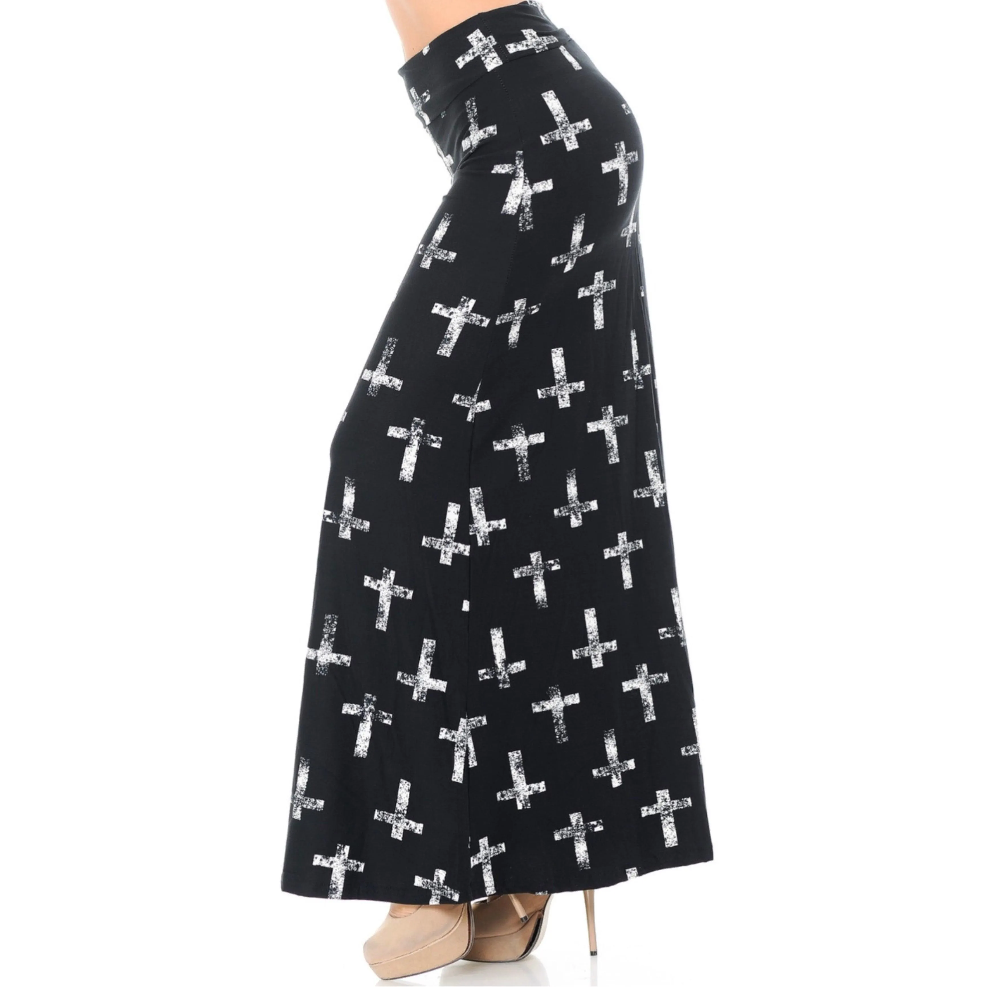 Punk Goth Cross Black Maxi Skirt