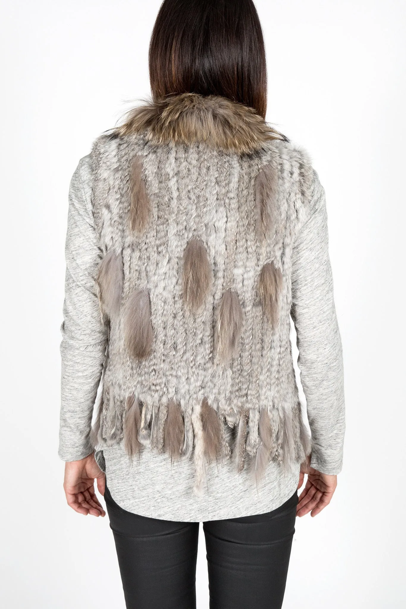 Rabbit & Raccoon Fur Knitted Vest with Fringe