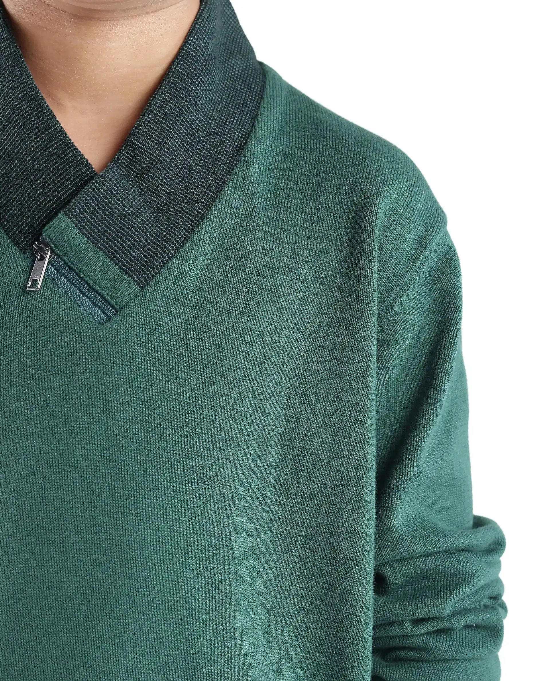 Rare Ones Kids Denv Dark Green Full Sleeve Casual Zipper Regular Sweater