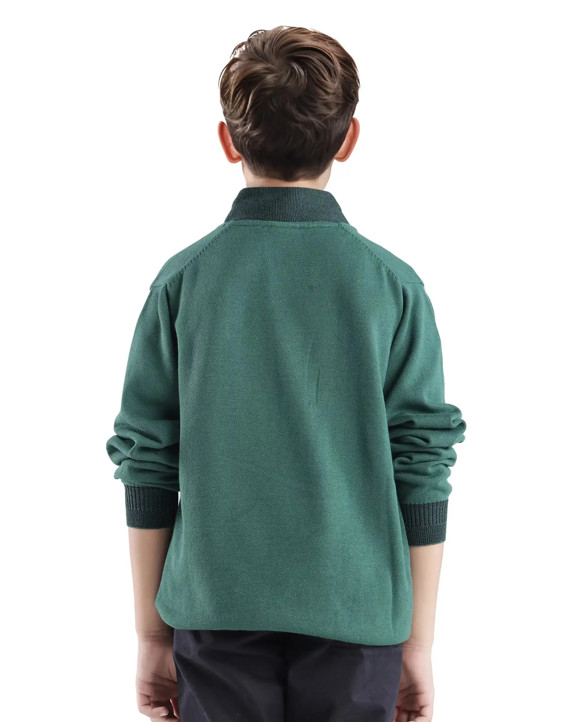 Rare Ones Kids Denv Dark Green Full Sleeve Casual Zipper Regular Sweater