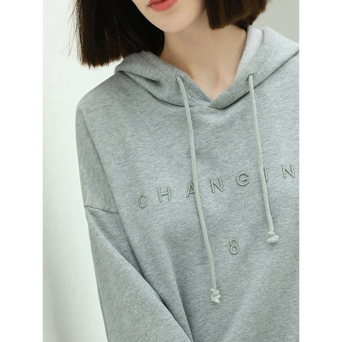 Relaxed Fit Grey Hooded Sweater with Slogan