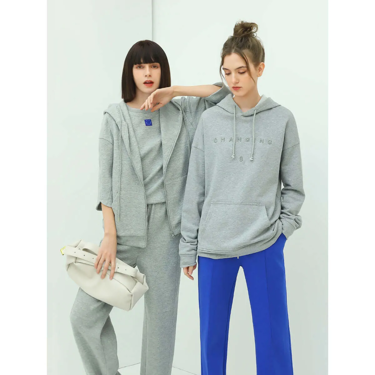 Relaxed Fit Grey Hooded Sweater with Slogan